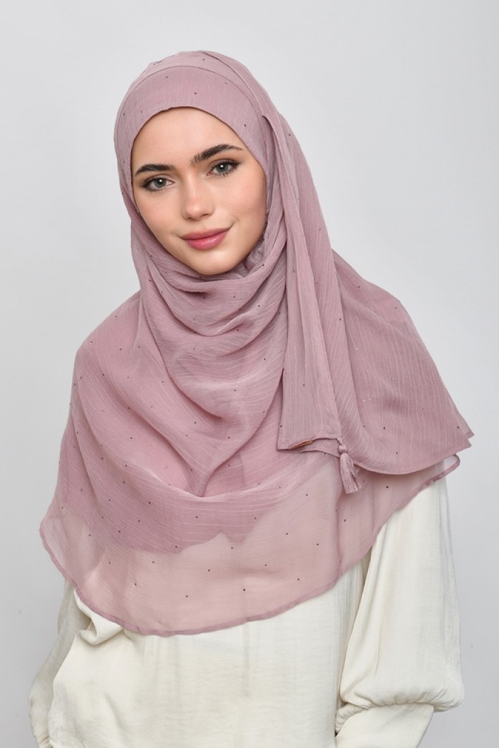 Rose Blush - Plain Crinkled Chiffon Crystals