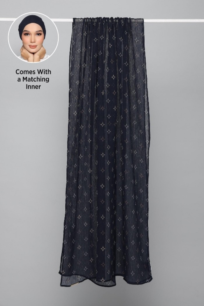 Sparkle Navy - Printed Plus Crinkled Chiffon