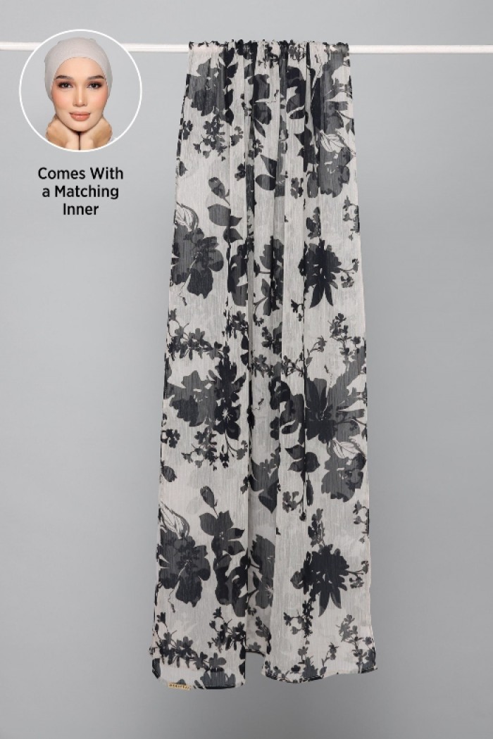 Black Bouquet - Printed Plus Crinkled Chiffon