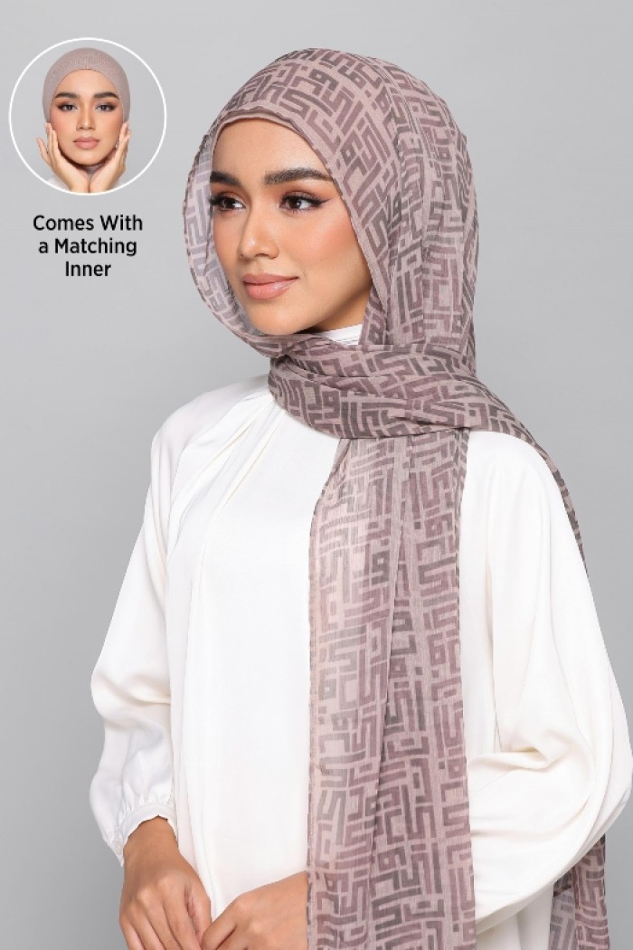 Monogram Taupe - Printed Plus Crinkled Chiffon