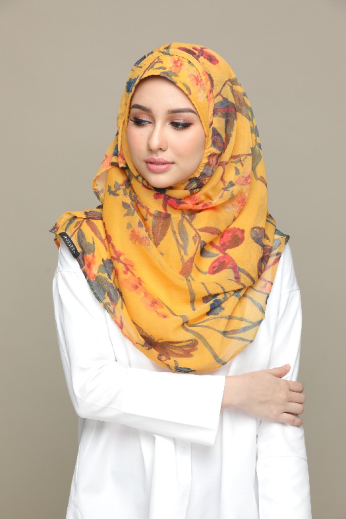 Bloomistic Mustard - Printed Smooth Chiffon