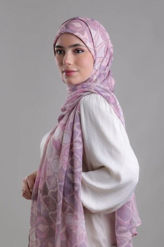 Hassan II Lavender - Printed Plus Crinkled Chiffon with Foil