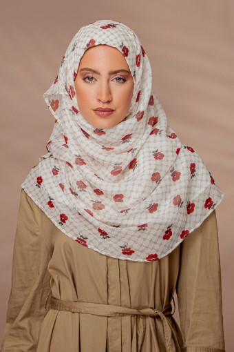 White Poppy of Palestine - Printed Plus Crinkled Chiffon